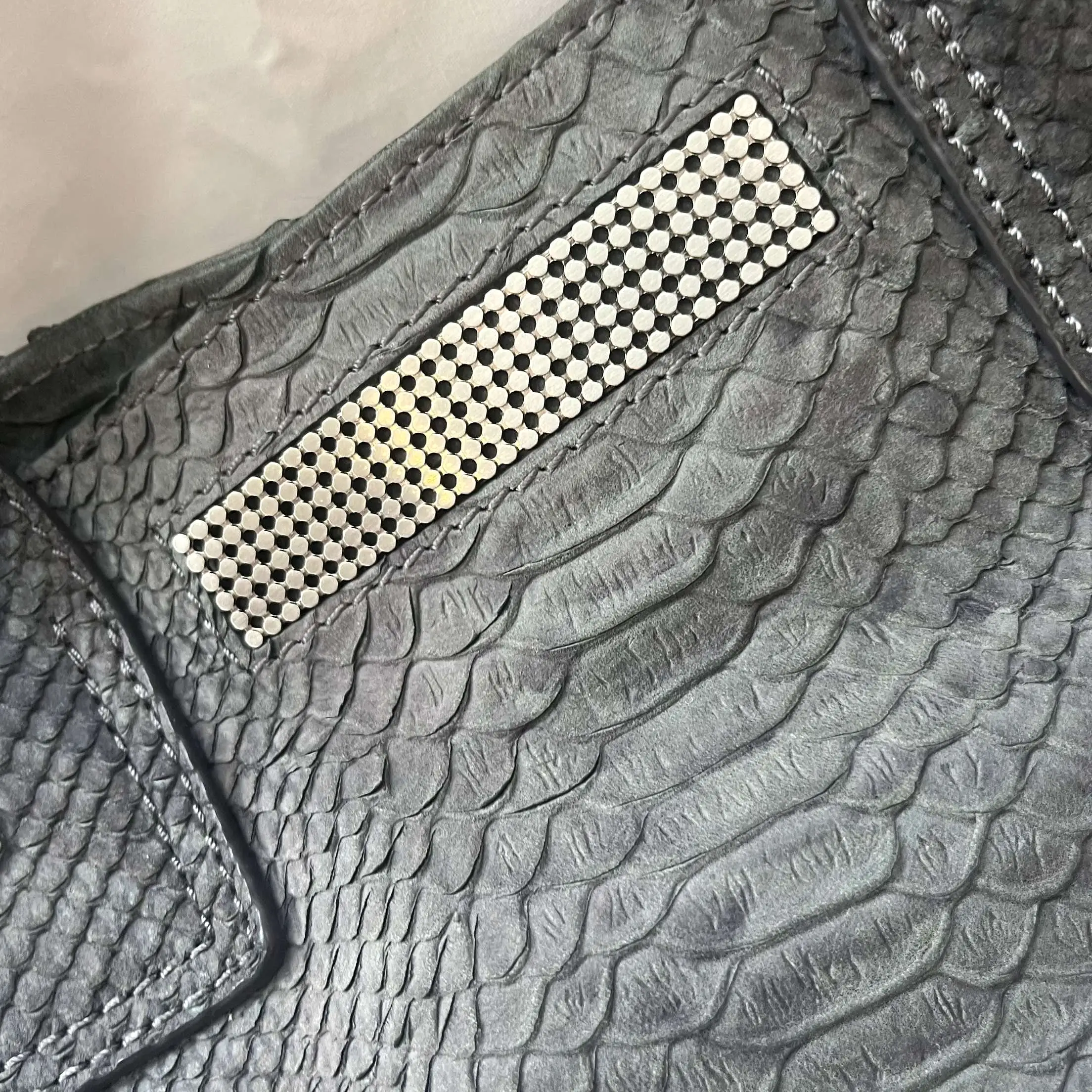 Clio Goldbrenner Charcoal Python Tote Bag