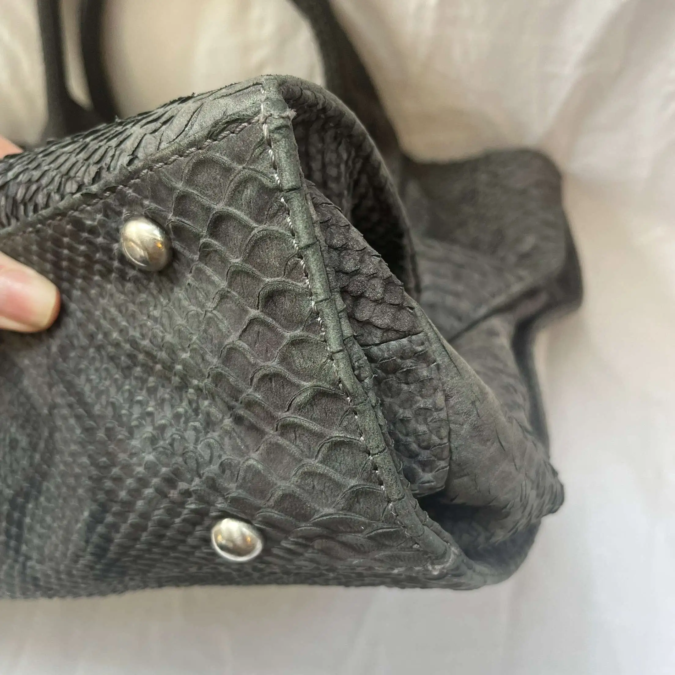 Clio Goldbrenner Charcoal Python Tote Bag