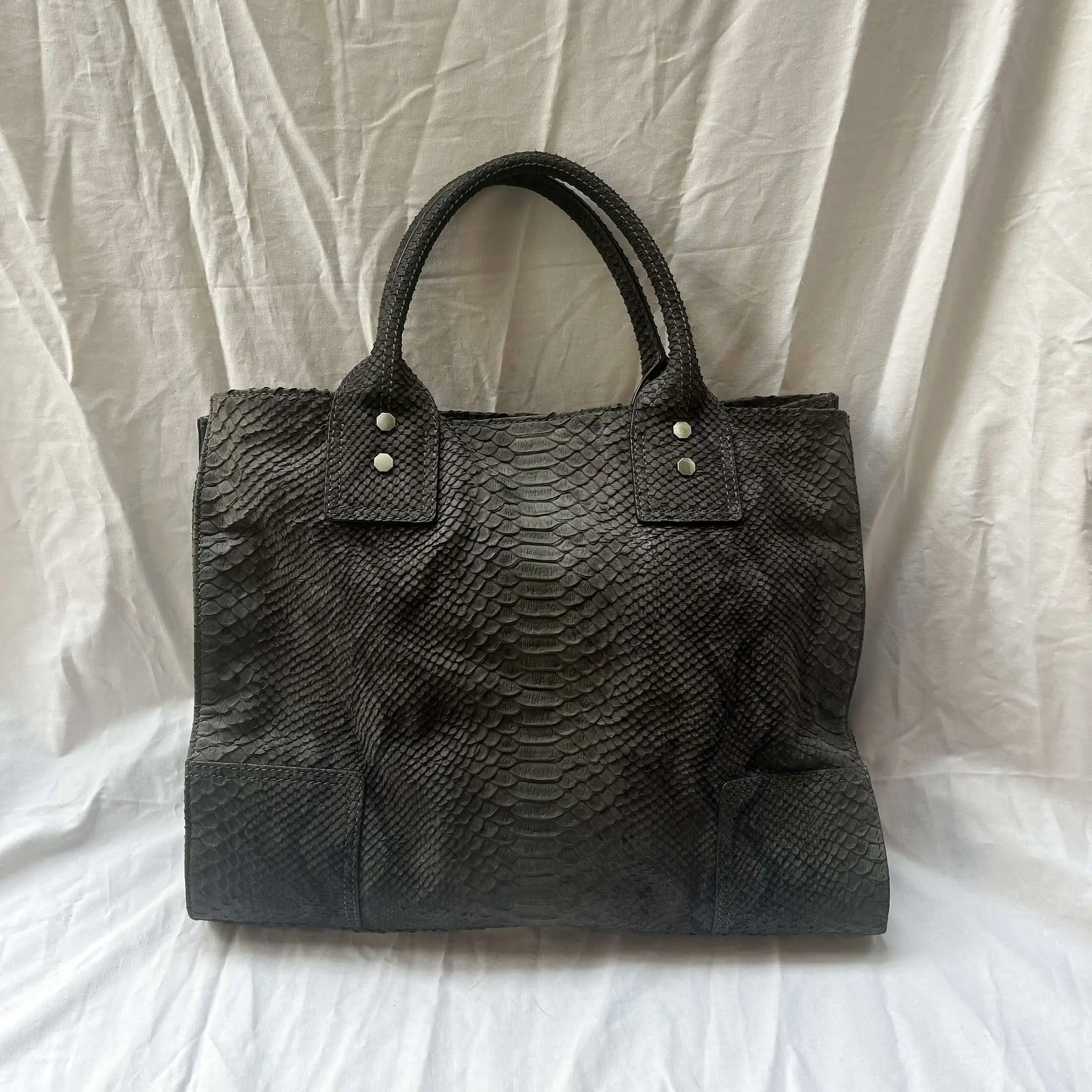 Clio Goldbrenner Charcoal Python Tote Bag