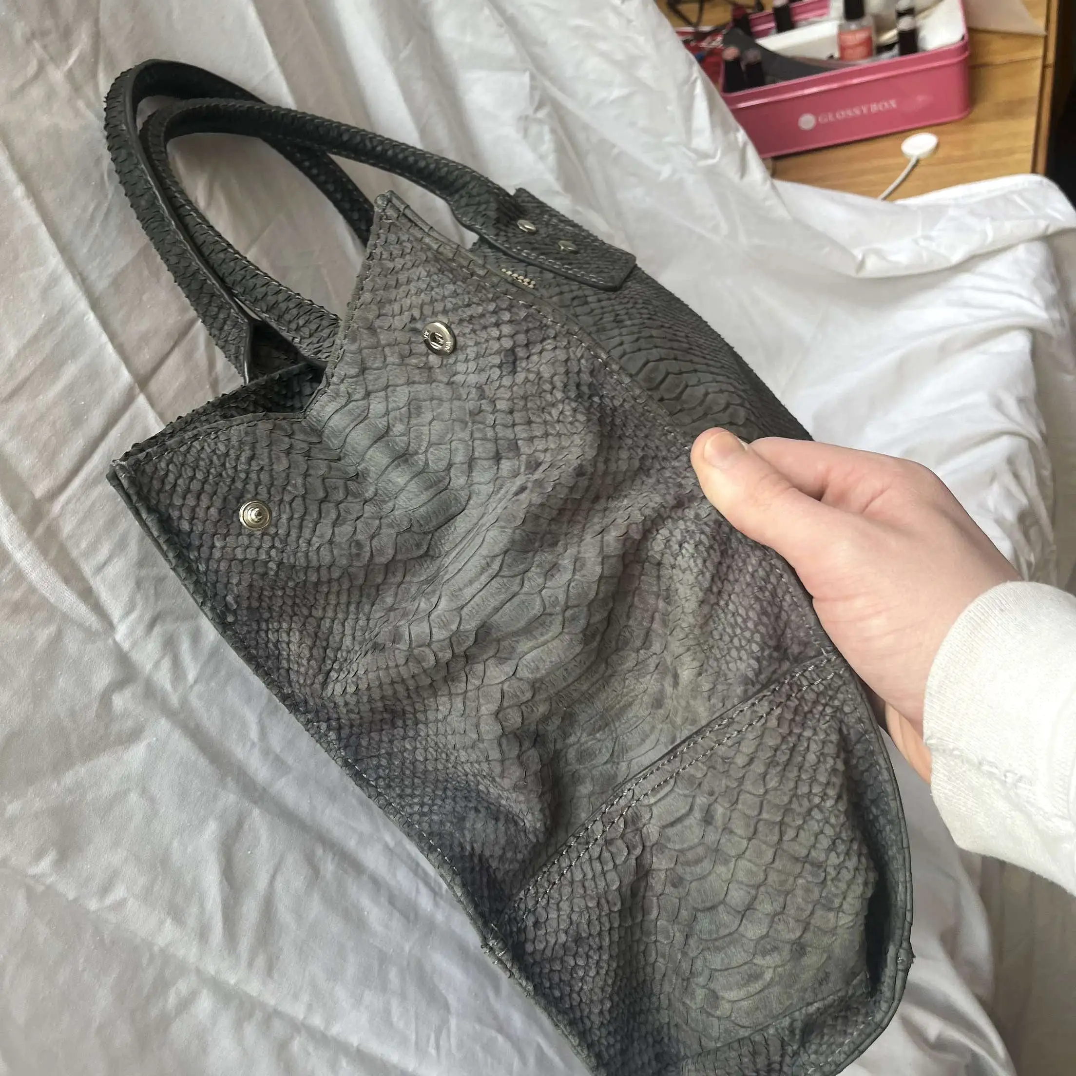 Clio Goldbrenner Charcoal Python Tote Bag