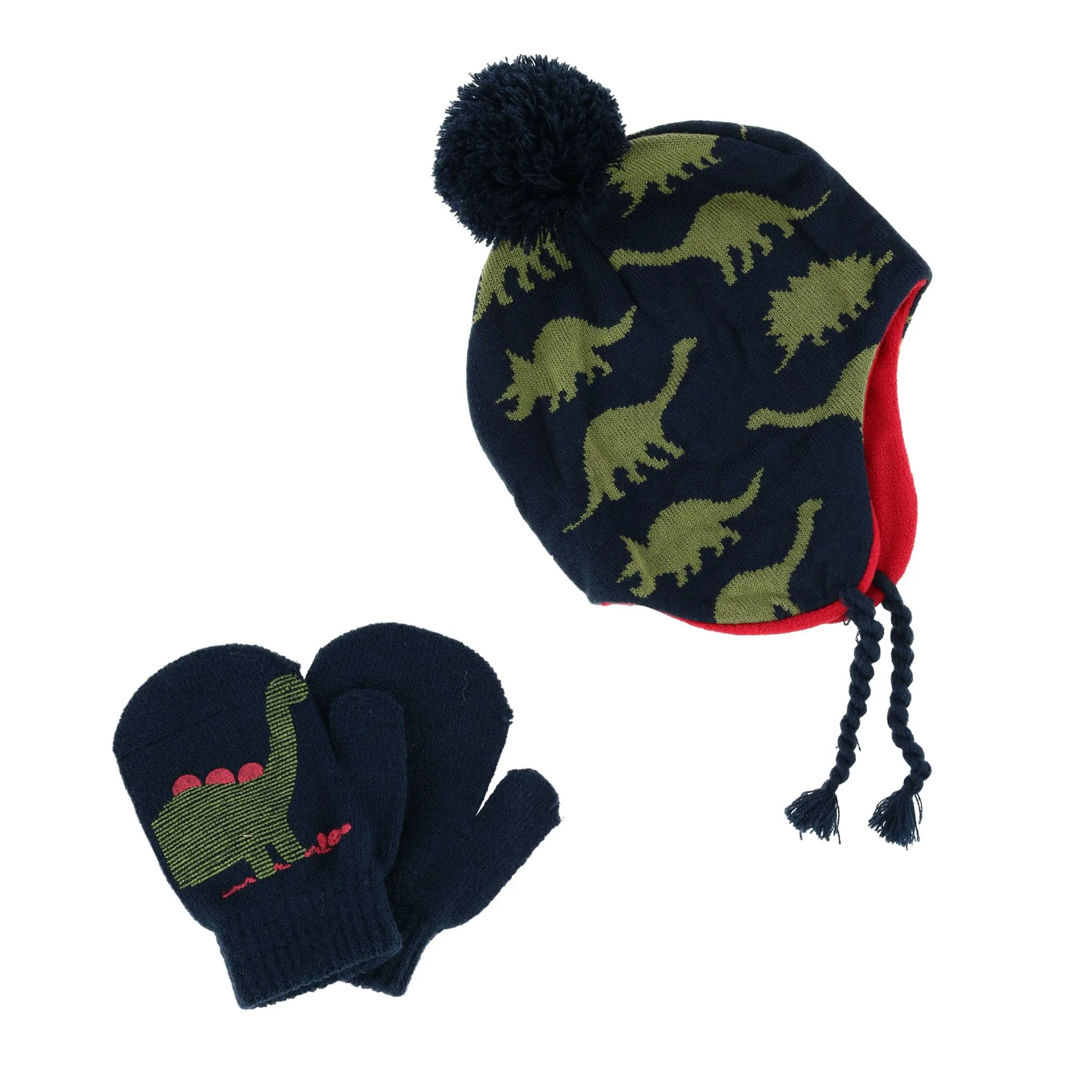 Connex Gear Toddler Boy's 2-4 Dinosaur Aviator Hat and Mitten Set