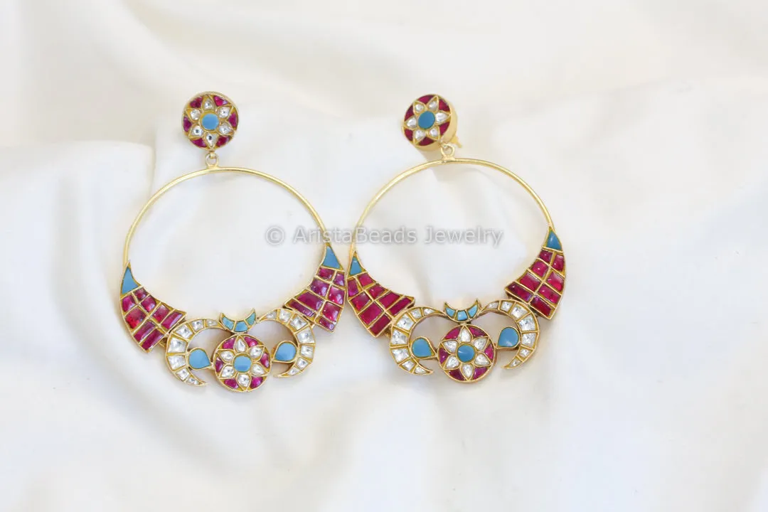 Contemporary Designer Jadau Baali Earrings -Turquoise