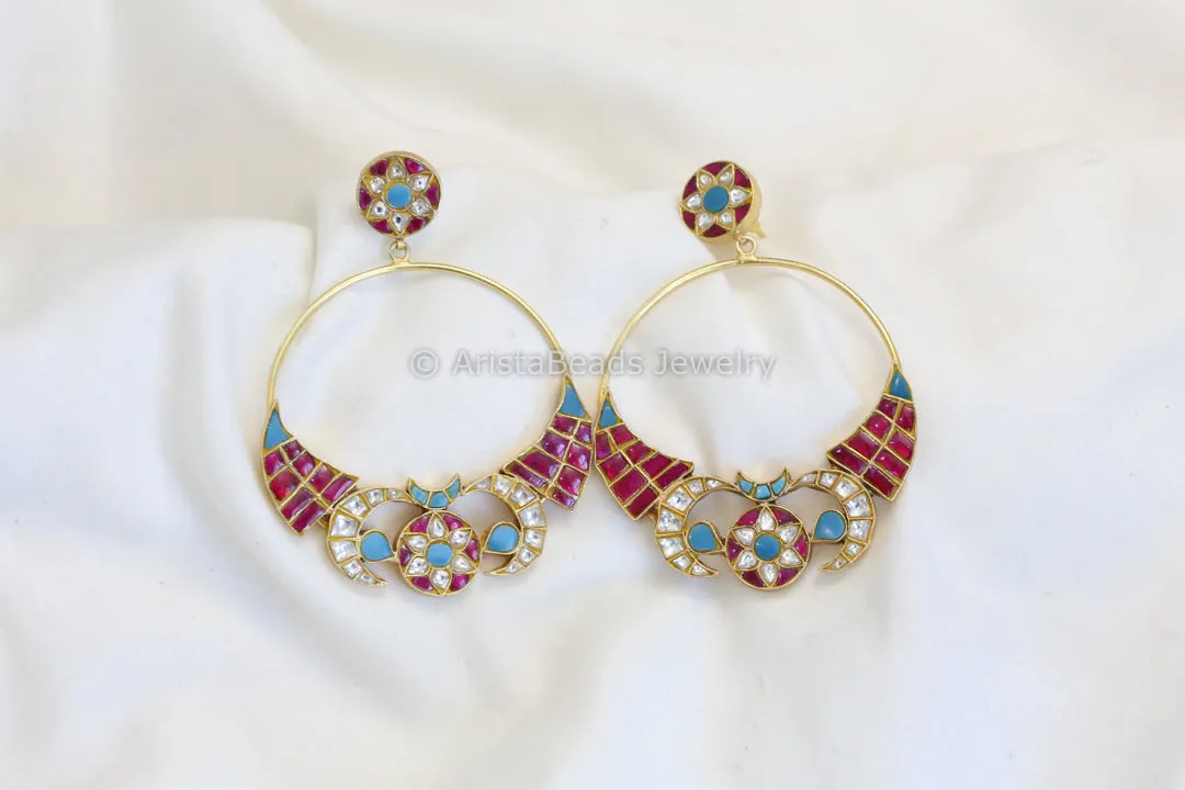 Contemporary Designer Jadau Baali Earrings -Turquoise