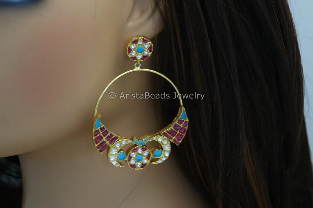 Contemporary Designer Jadau Baali Earrings -Turquoise