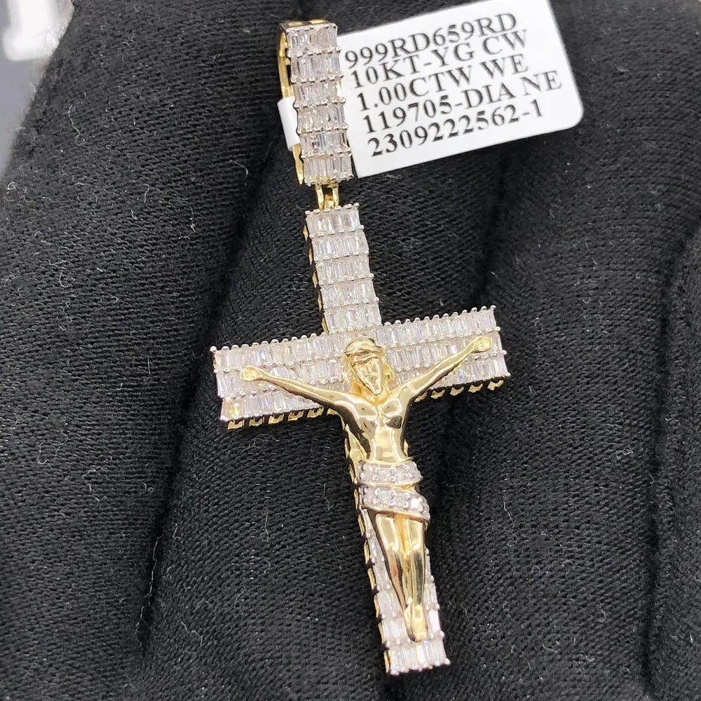 Crucifix Baguette Diamond Pendant 1.00cttw 10K Yellow Gold