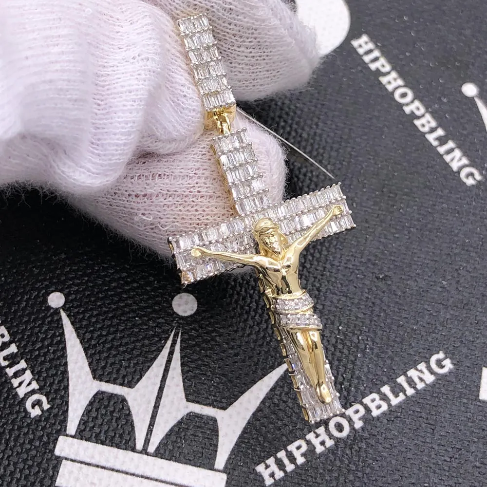 Crucifix Baguette Diamond Pendant 1.00cttw 10K Yellow Gold