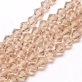 Crystal Glass Beads, Austrian Crystal 5301, Faceted, Bicone, Top Drilled, Peach Puff, 4mm