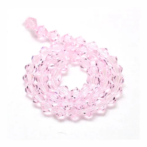 Crystal Glass Beads, Austrian Crystal 5301, Faceted, Bicone, Top Drilled, Pink, 3mm