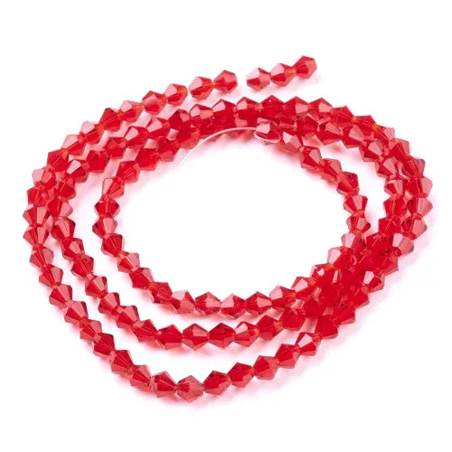 Crystal Glass Beads, Austrian Crystal 5301, Faceted, Bicone, Top Drilled, Red, 4mm