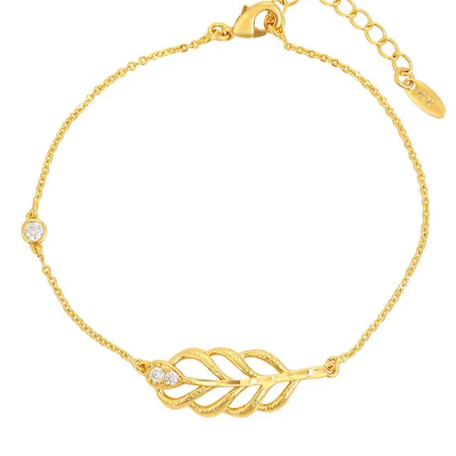 CZ Crystal Leaf Bracelet-24k Gold Plated