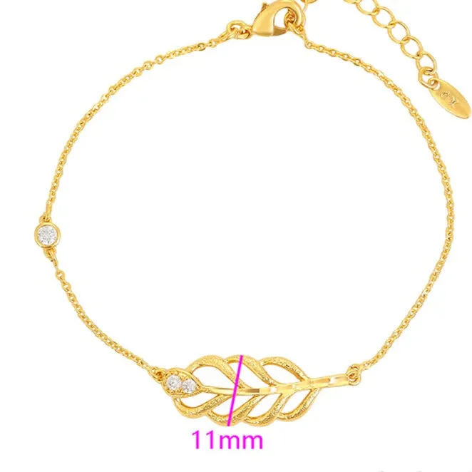 CZ Crystal Leaf Bracelet-24k Gold Plated