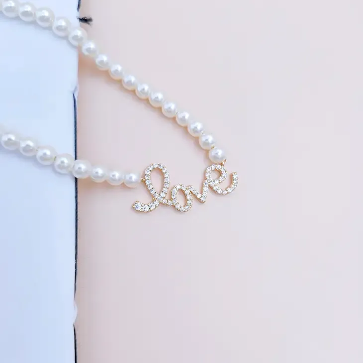 Cz Gold Dipped Pearl Love Fashion Necklace