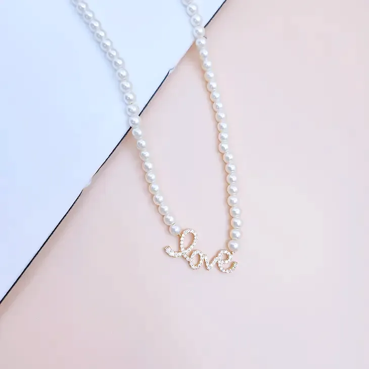 Cz Gold Dipped Pearl Love Fashion Necklace