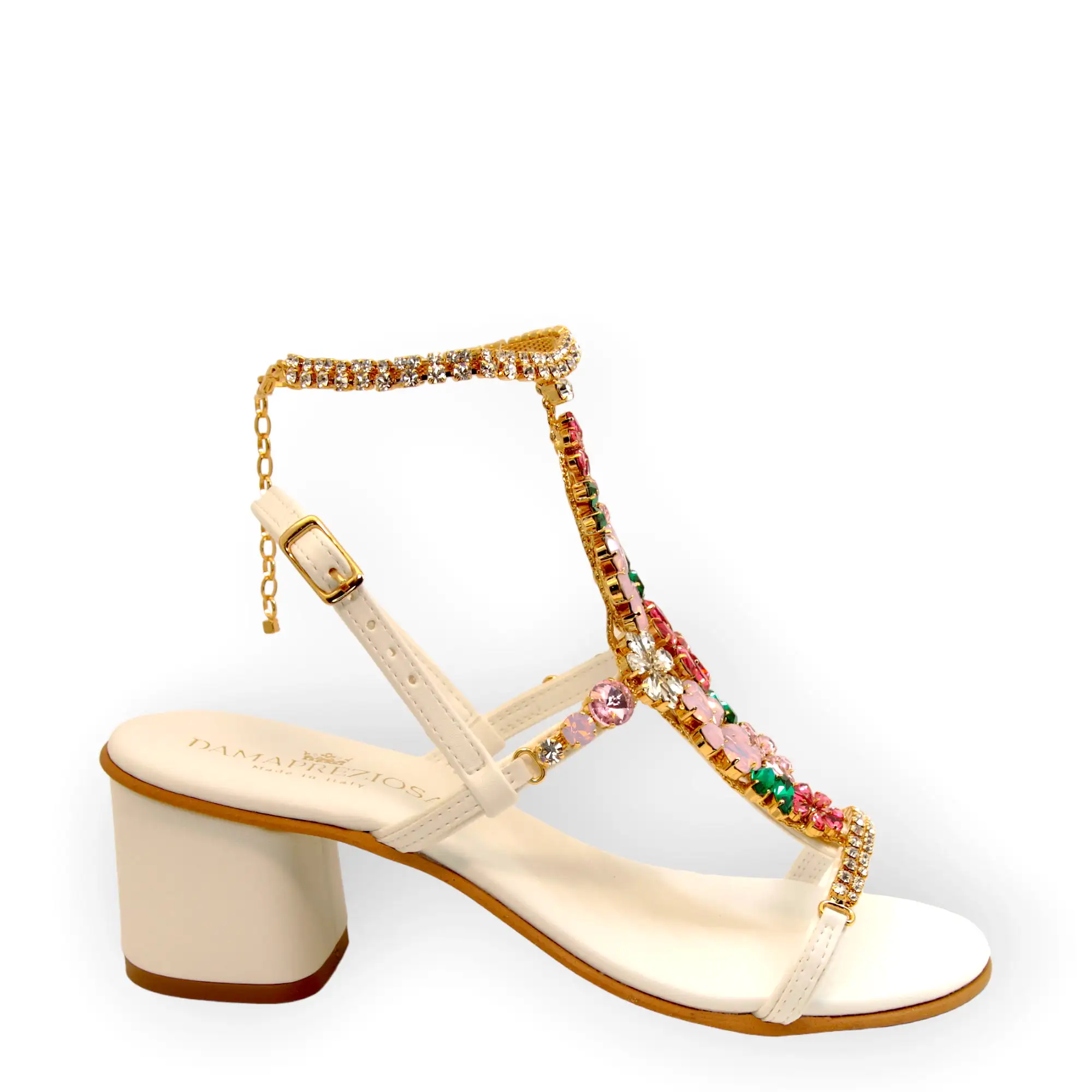 Daisy Bouquet, Jewel Sandal With Crystal Flowers And Block Heel