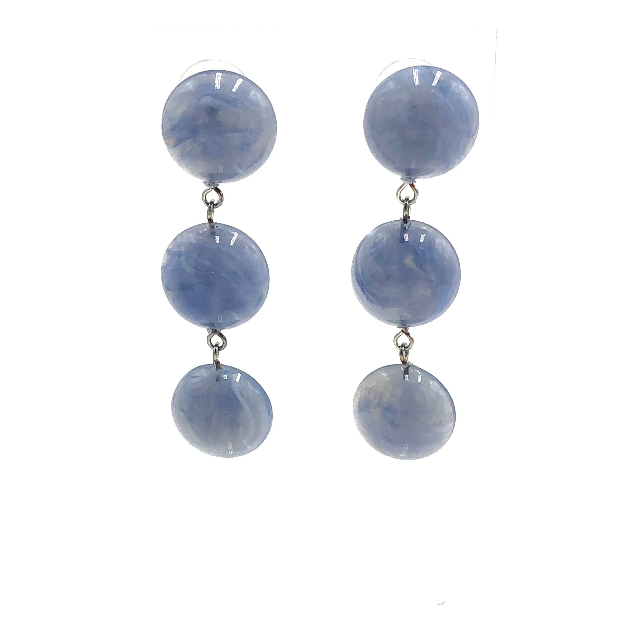 Denim Blue Marbled Tri Dot Donut Earrings