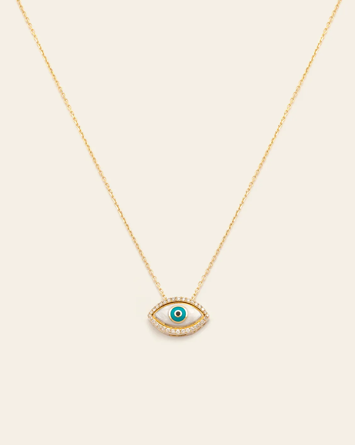 Diamond Evil Eye Necklace - 14k Solid Gold