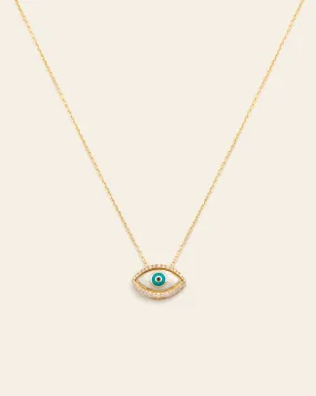 Diamond Evil Eye Necklace - 14k Solid Gold