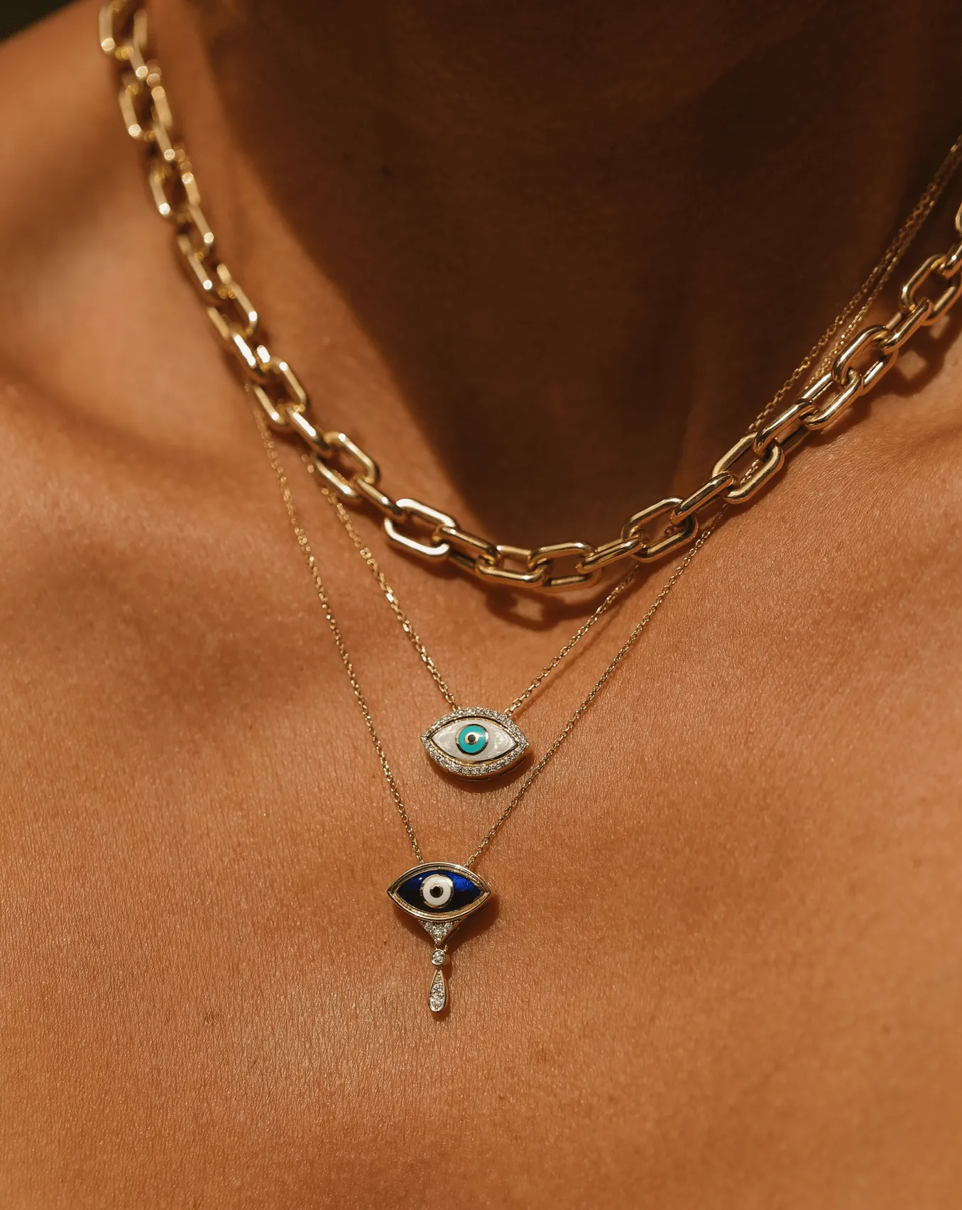 Diamond Evil Eye Necklace - 14k Solid Gold