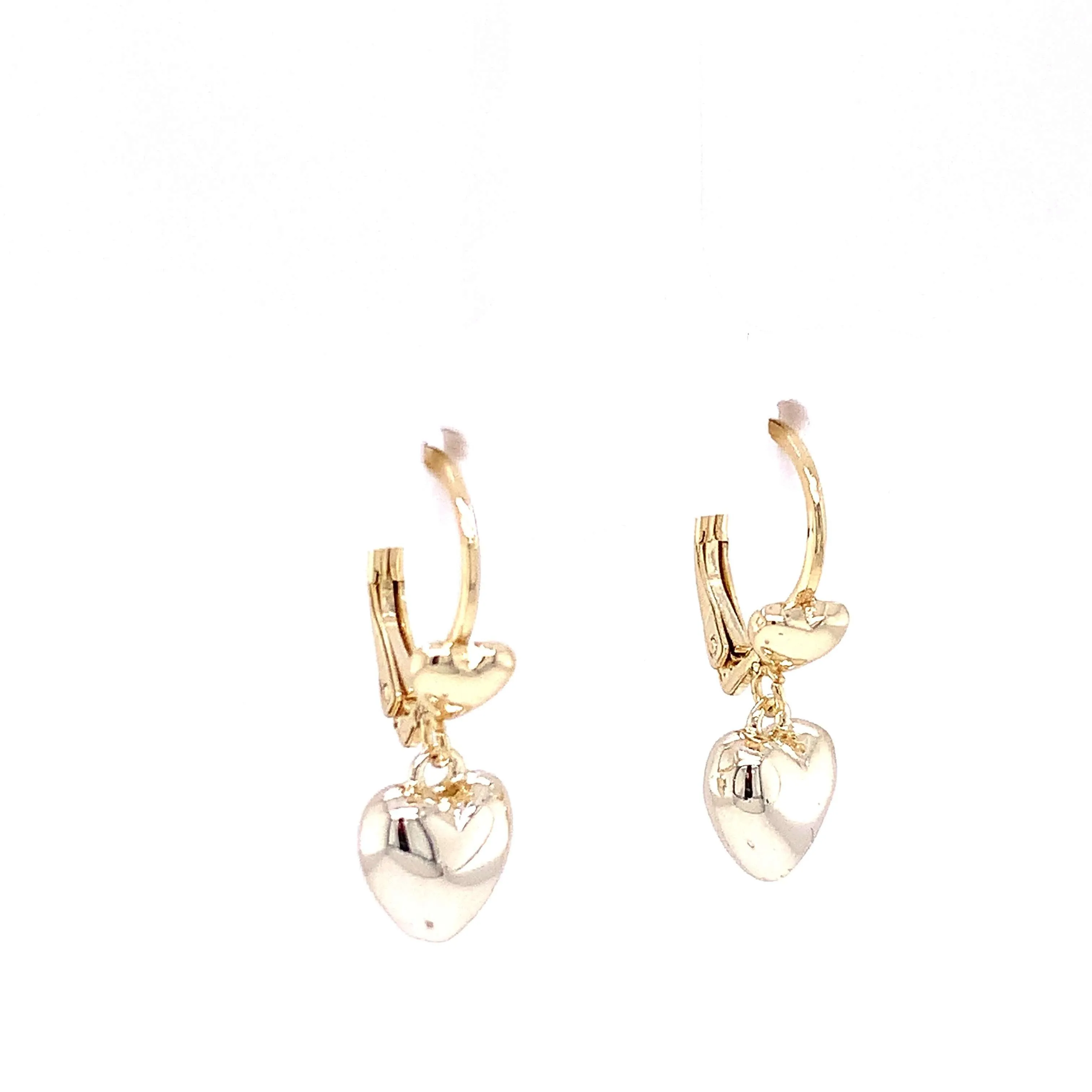 Double Puff Heart Hanging Earrings