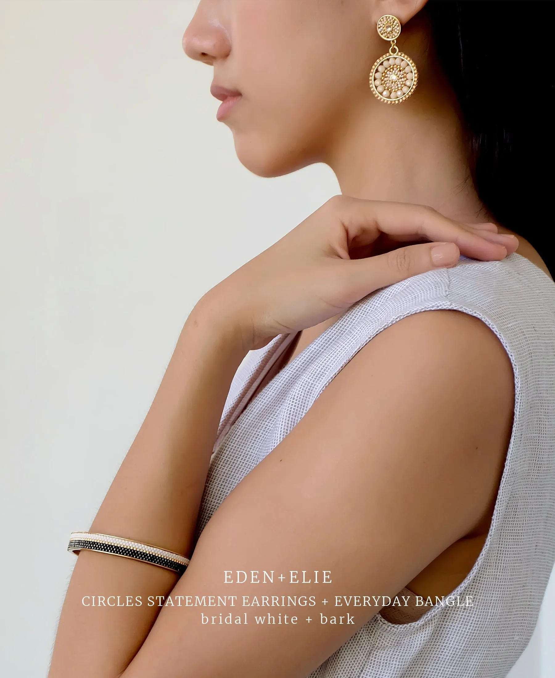 EDEN + ELIE double circle statement drop earrings - bridal white