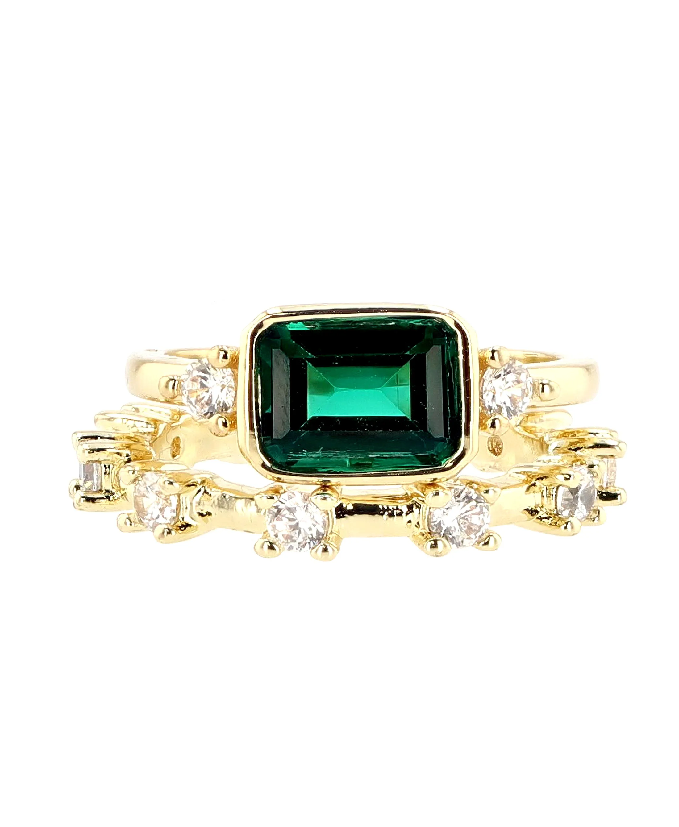 Emerald Green CZ Stacking Rings- 2 Pc Set