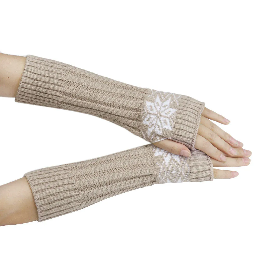 Feida Women Gloves Warm Snow Pattern Knitting Half Fingerless Gloves Gants