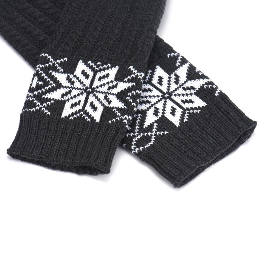 Feida Women Gloves Warm Snow Pattern Knitting Half Fingerless Gloves Gants