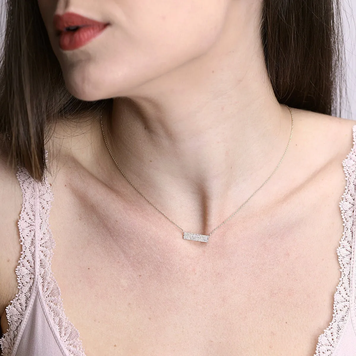 Five Row Diamond Pavé Bar Necklace