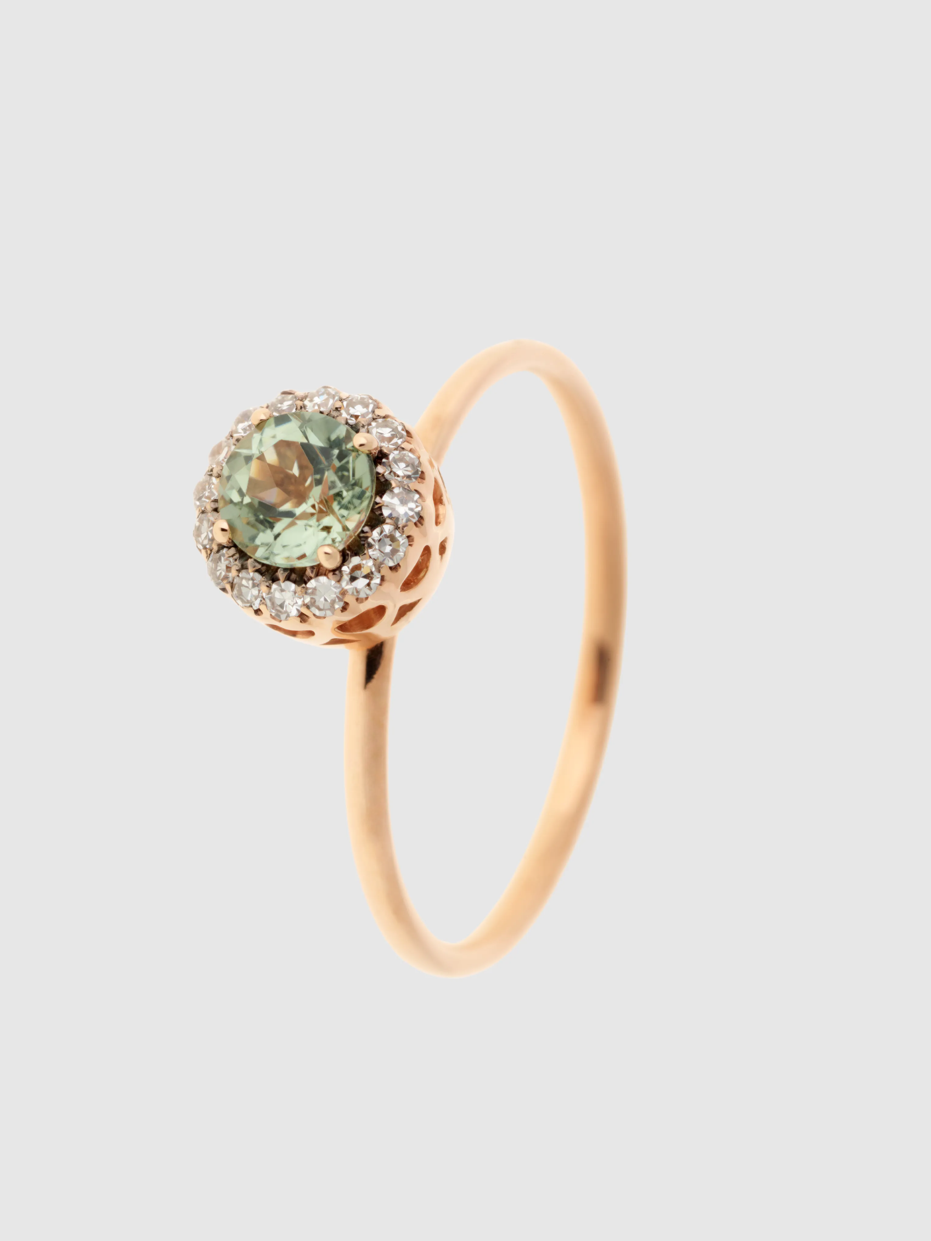 Floral Stone Ring in Pink Gold/Diamond/Tourmaline