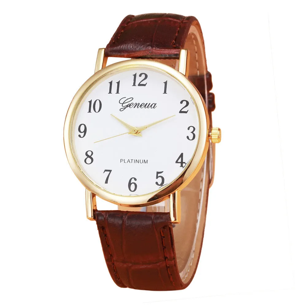 Geneva Watches Women Retro Design PU Leather Band Clock Analog Alloy Quartz Wrist Watch Relogio Feminino