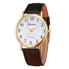 Geneva Watches Women Retro Design PU Leather Band Clock Analog Alloy Quartz Wrist Watch Relogio Feminino