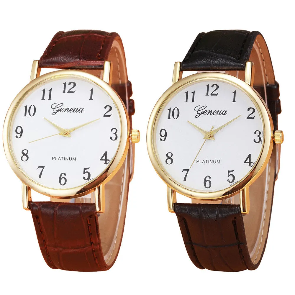 Geneva Watches Women Retro Design PU Leather Band Clock Analog Alloy Quartz Wrist Watch Relogio Feminino