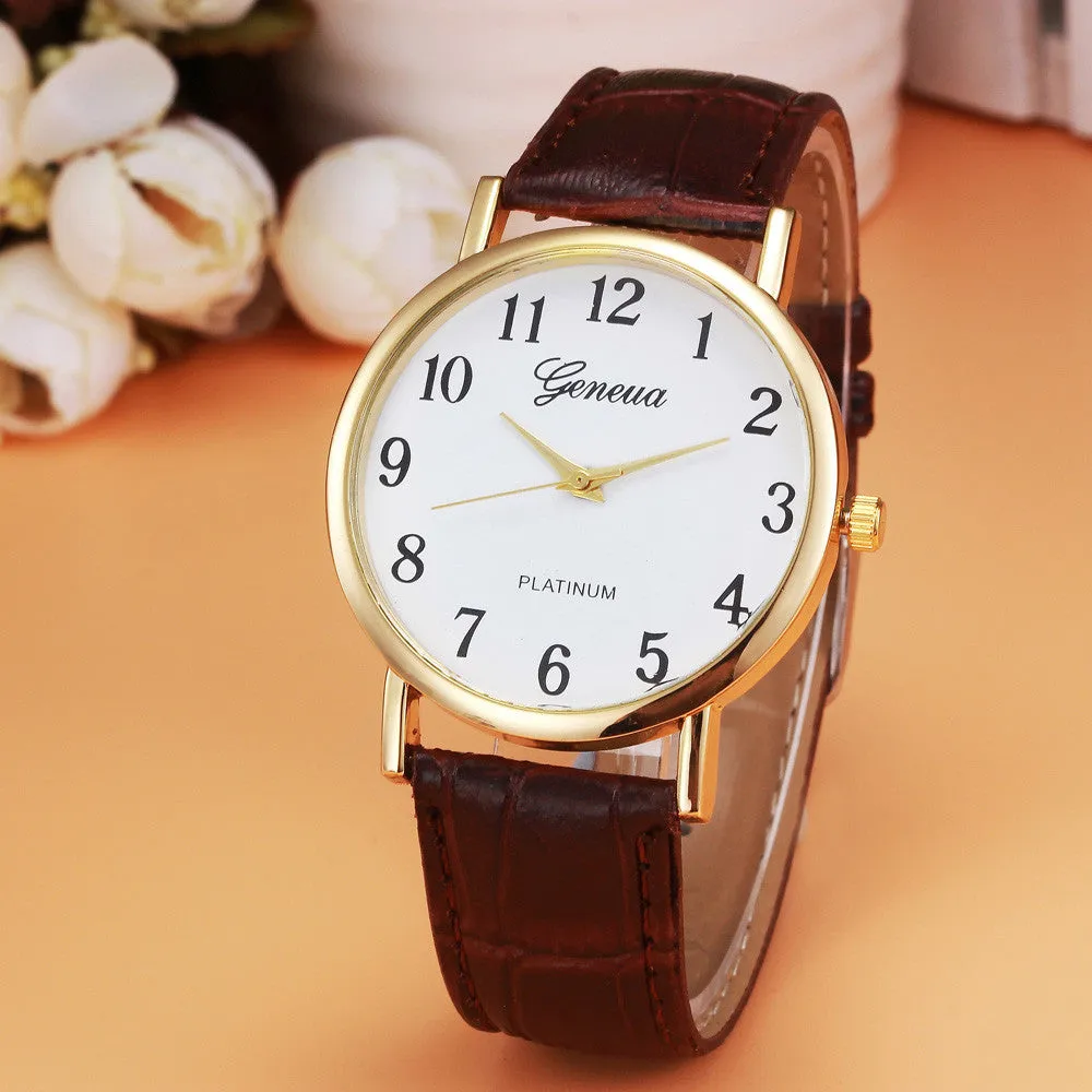 Geneva Watches Women Retro Design PU Leather Band Clock Analog Alloy Quartz Wrist Watch Relogio Feminino