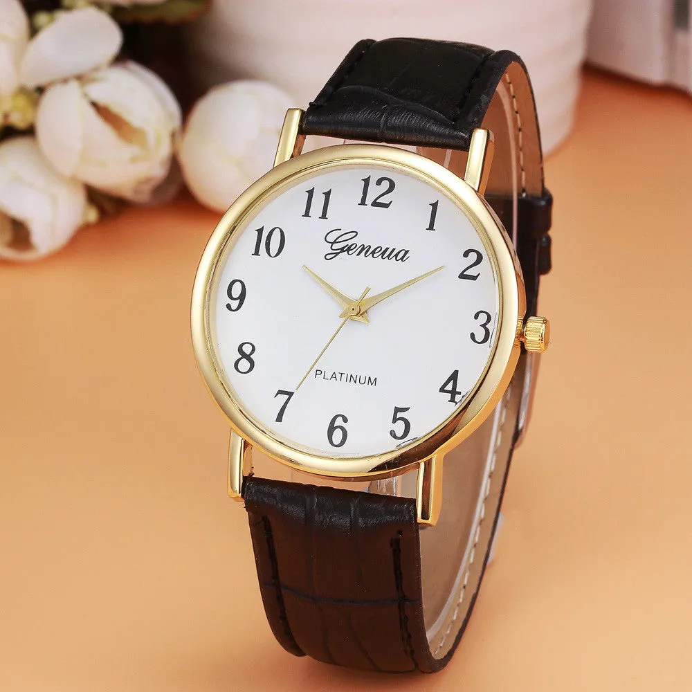 Geneva Watches Women Retro Design PU Leather Band Clock Analog Alloy Quartz Wrist Watch Relogio Feminino