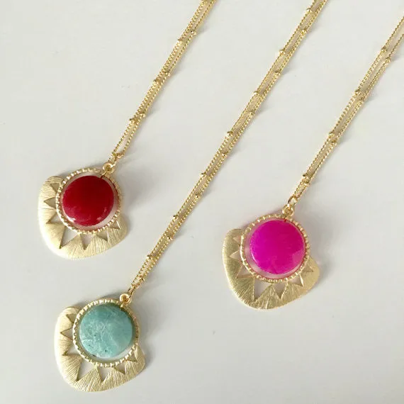 Geometric Sun and Stone Necklace SALE