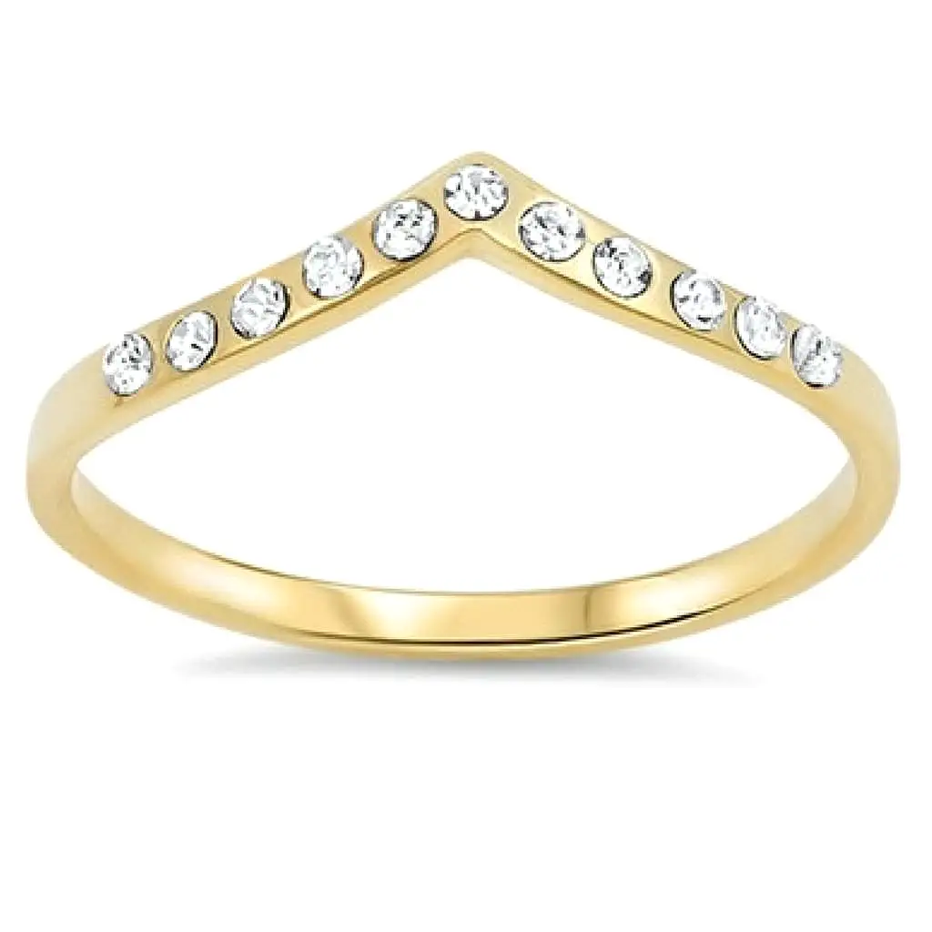 Gold and CZ V Shaped Ring