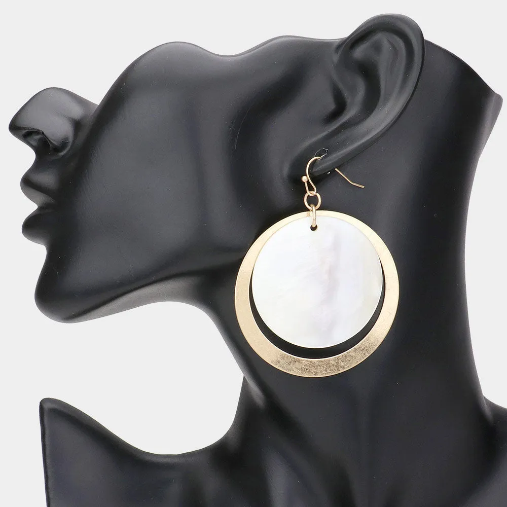 iLLASPARKZ Open Metal Circle Round Mother of Pearl Layered Dangle Earrings