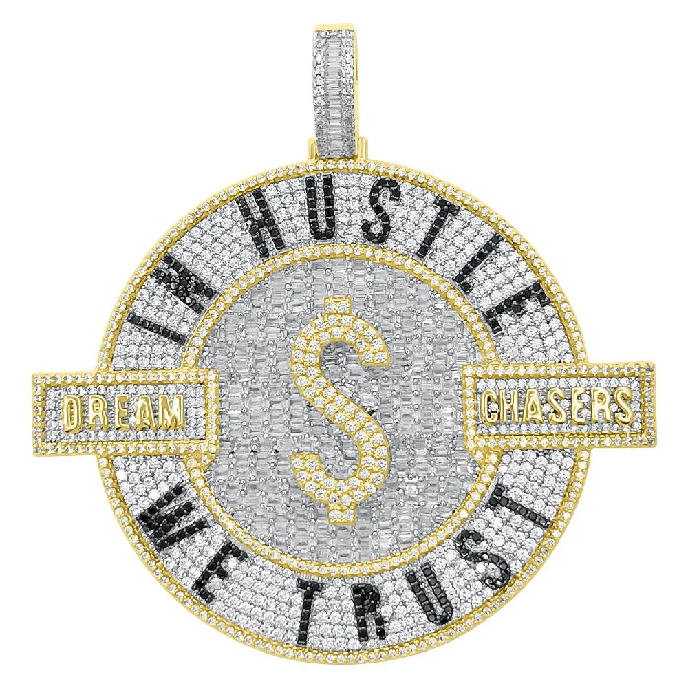 In Hustle We Trust Baguette VVS CZ Iced Out Pendant