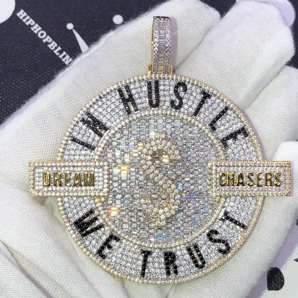 In Hustle We Trust Baguette VVS CZ Iced Out Pendant