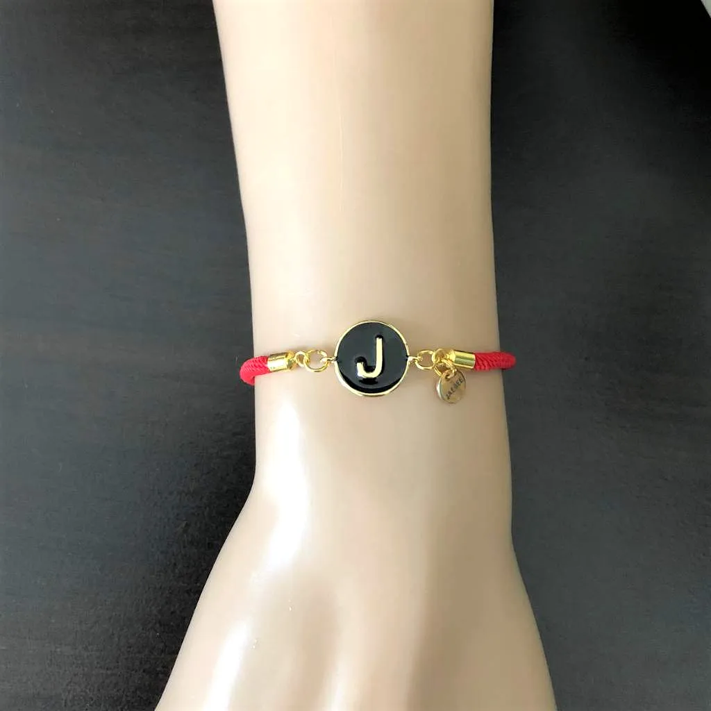 Initial Black Disc Monogram Red or Black Bracelet