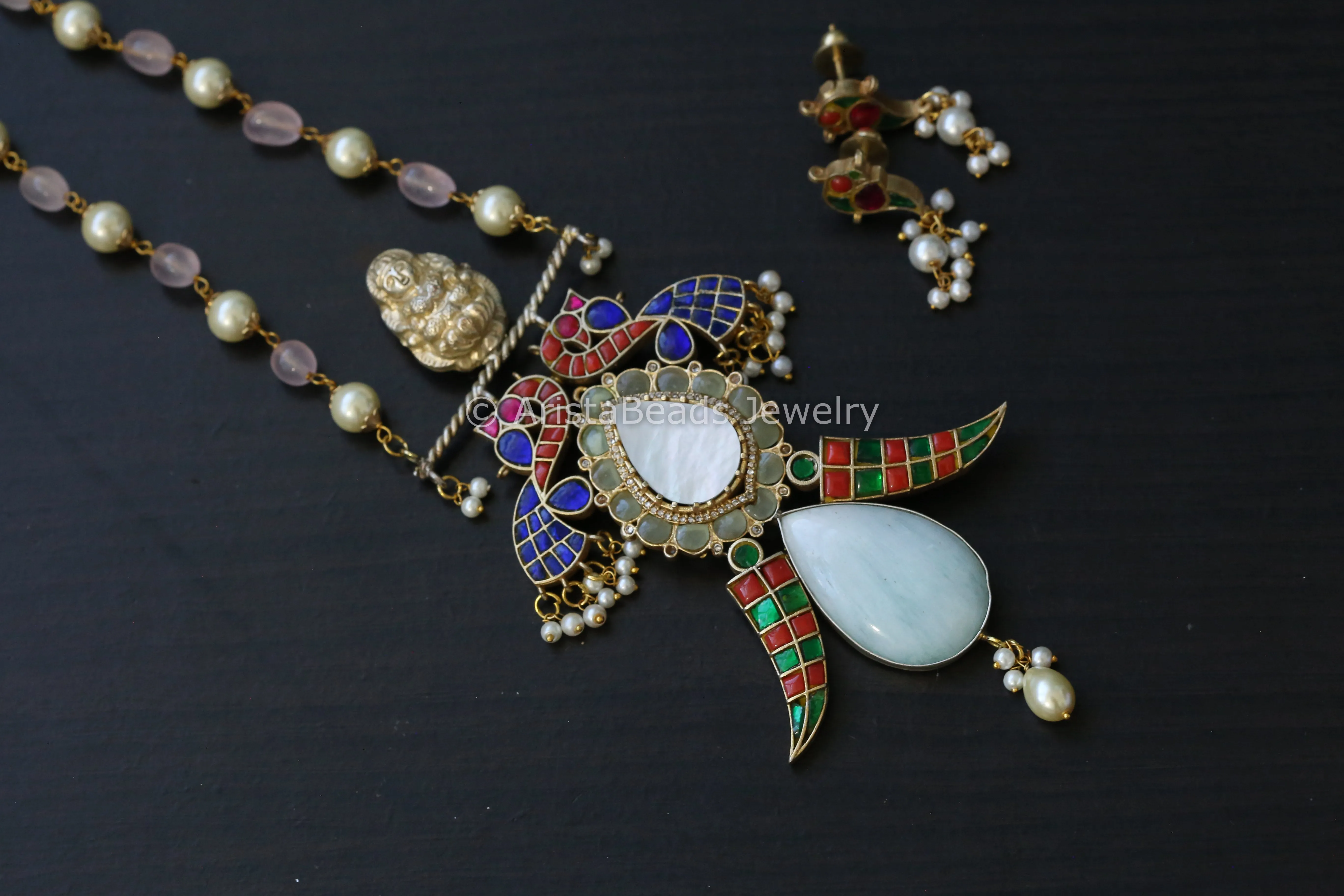 Jadau Kundan Fusion Necklace - Larimar & MOP