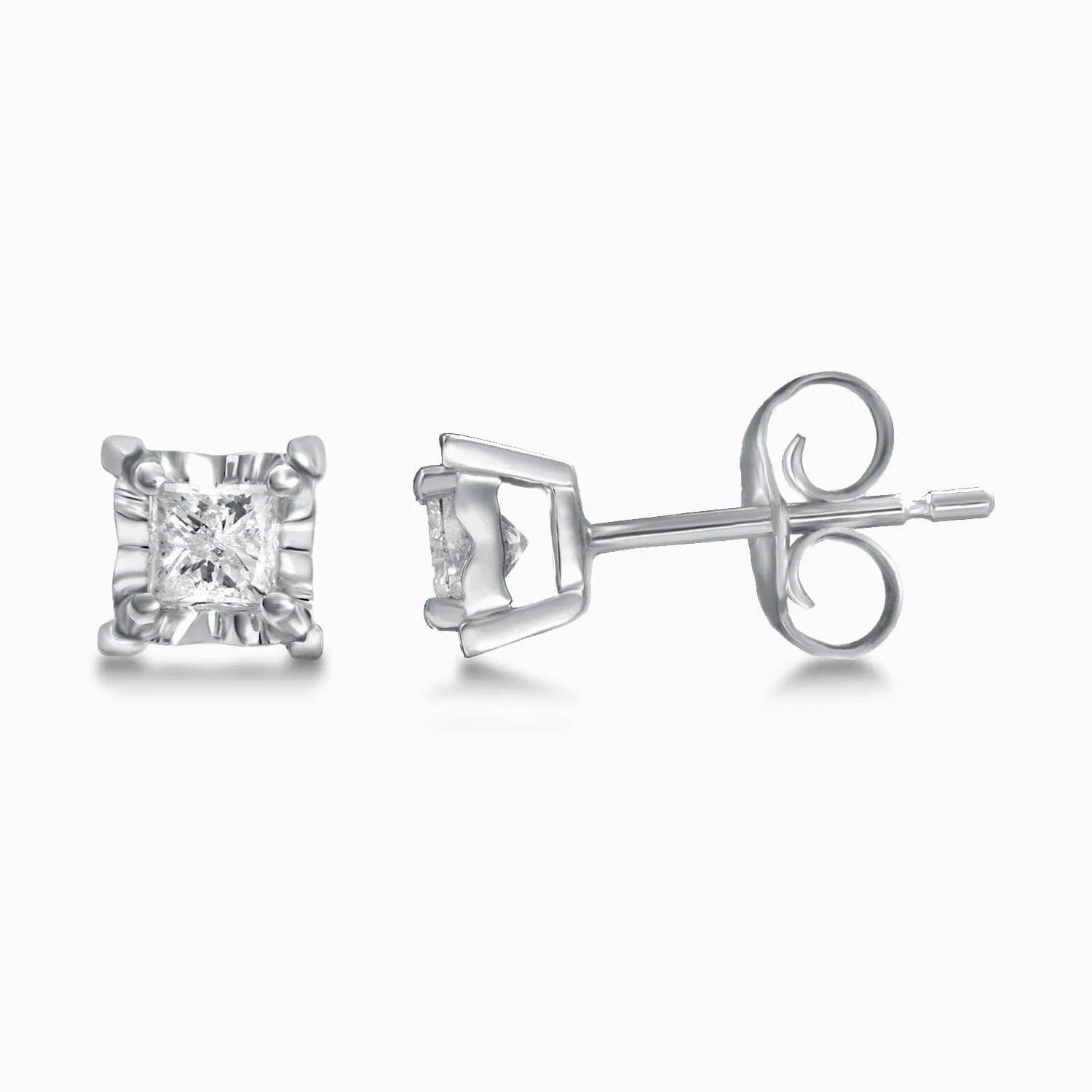 Jewelili 10K White Gold with 1/4 CTTW Diamonds Solitaire Stud Earrings