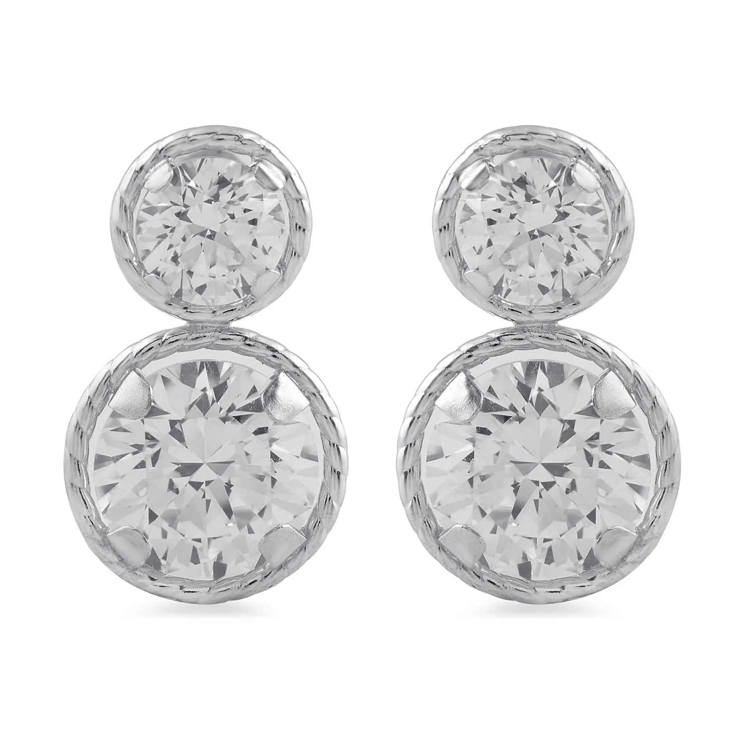 Jewelili 10K White Gold With Round Cubic Zirconia Dangle Earrings