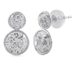 Jewelili 10K White Gold With Round Cubic Zirconia Dangle Earrings