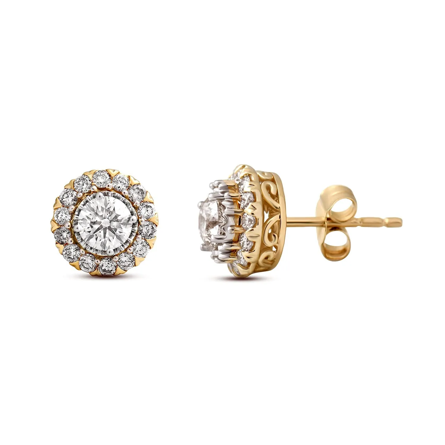 Jewelili 10K Yellow Gold With 1/3 CTTW Natural White Diamond Stud Earrings