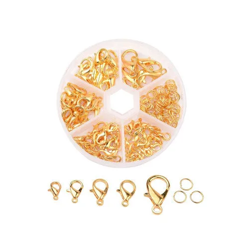 Jewelry Making Kit, Lobster Claw Clasps, And Jump Rings Set, Gold Plated, Alloy, Assorted