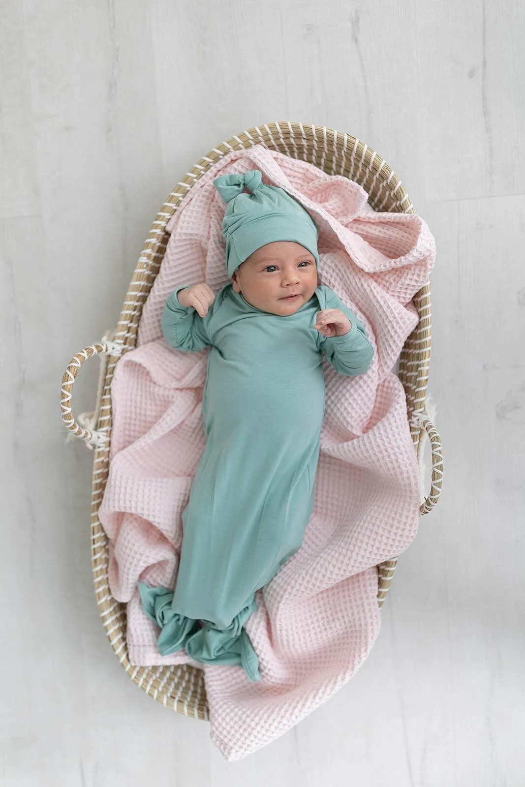 Knotted Baby Gown, Hat & Headband Set - Mint