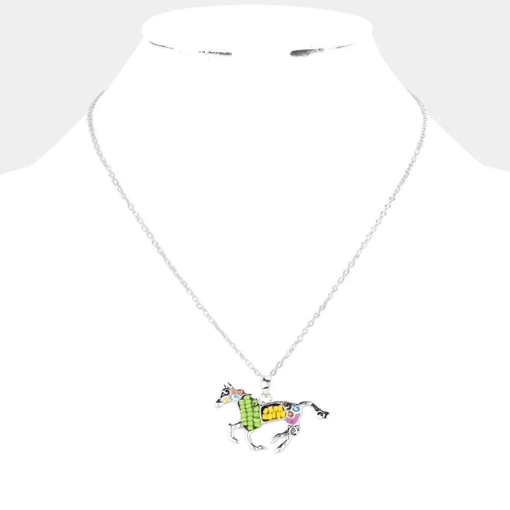 Layered Chain Link Necklace With Horse Pendant