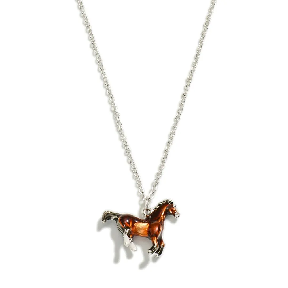 Layered Chain Link Necklace With Horse Pendant