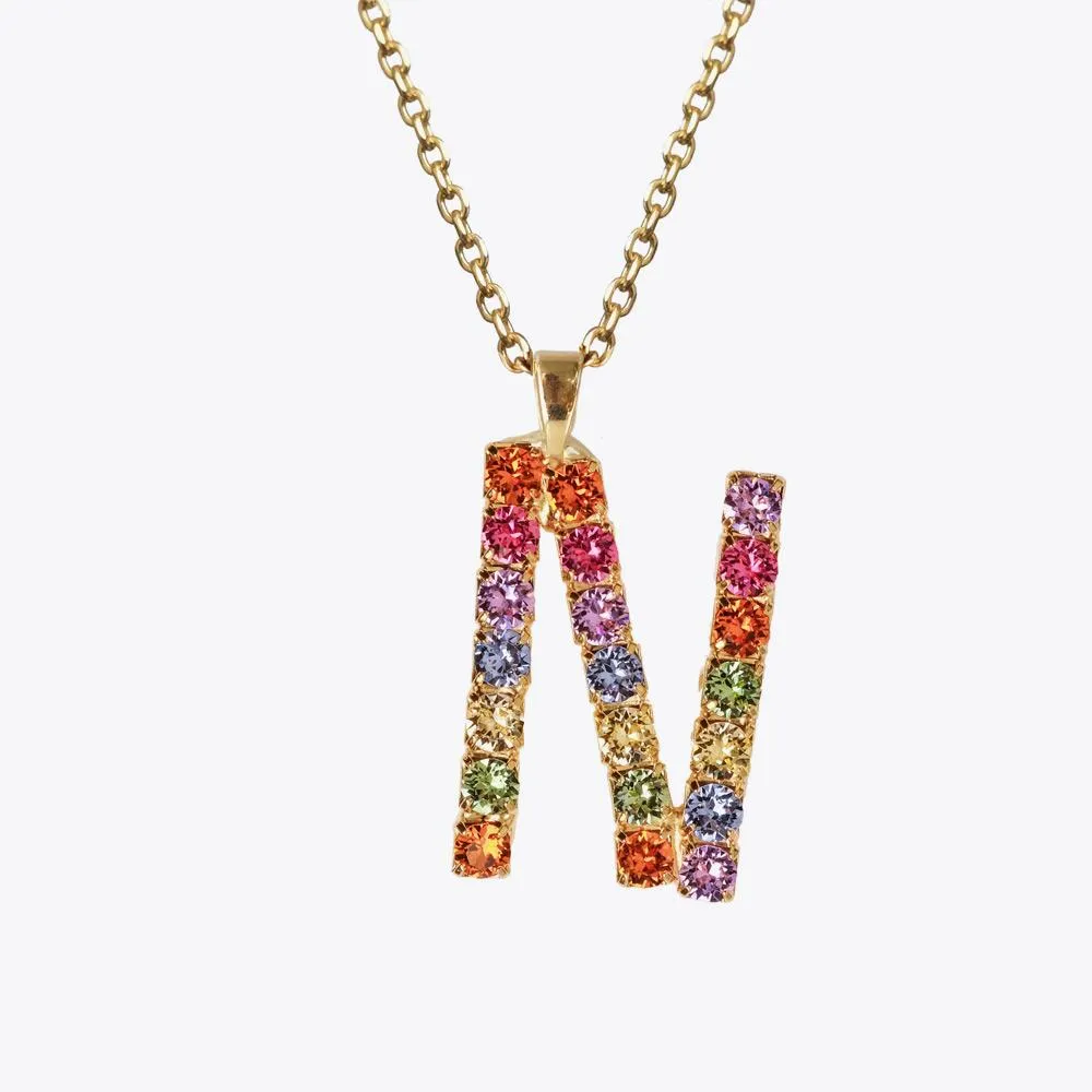 Letter Necklace N / Rainbow Combo